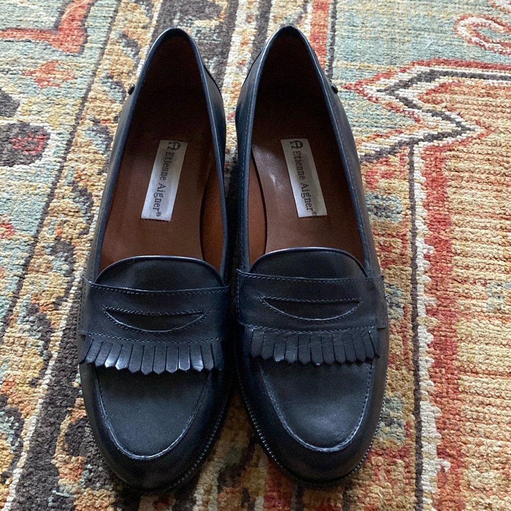 Etienne Aigner “Buckingham” Black Leather Loafers
